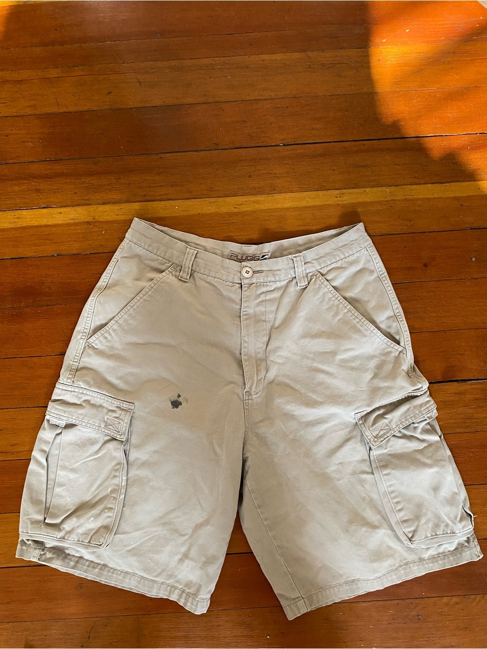 Vintage Plugg Y2K Khaki Beige Skater Cargo Shorts - 34